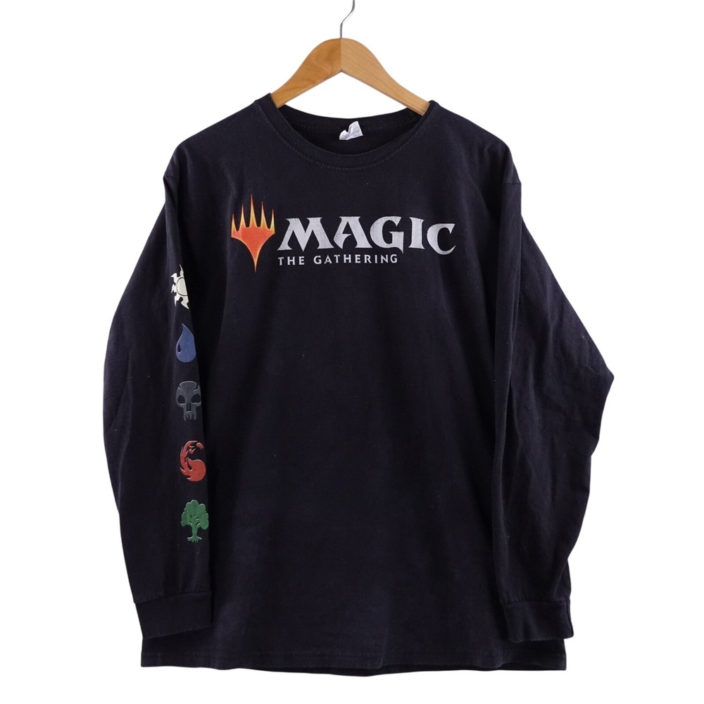 Vintage‎ Kids Magic The Gathering Long Sleeve T Shirt Black L Flame Symbol